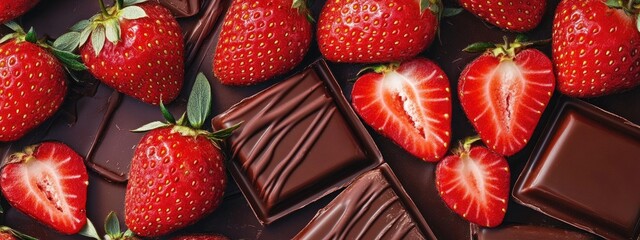 chocolate bars with fresh juicy strawberries