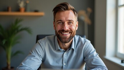 Professional Male on Video Call in Modern Home Office