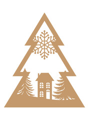 Fototapeta premium Winter scene arranged in a tree shape, Winter vector illustration, template for laser cutting 