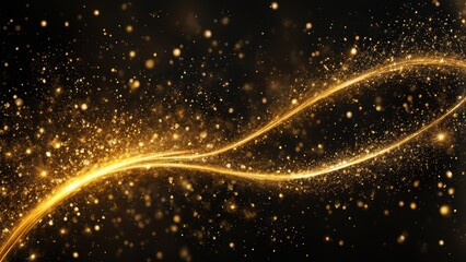 Obraz premium A shimmering golden wave of light and particles against a dark background, creating a magical effect.