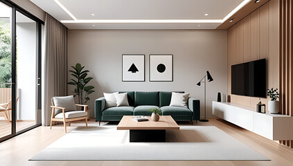 modern living room minimal simple japandi interior design calm cozy home atmosphere