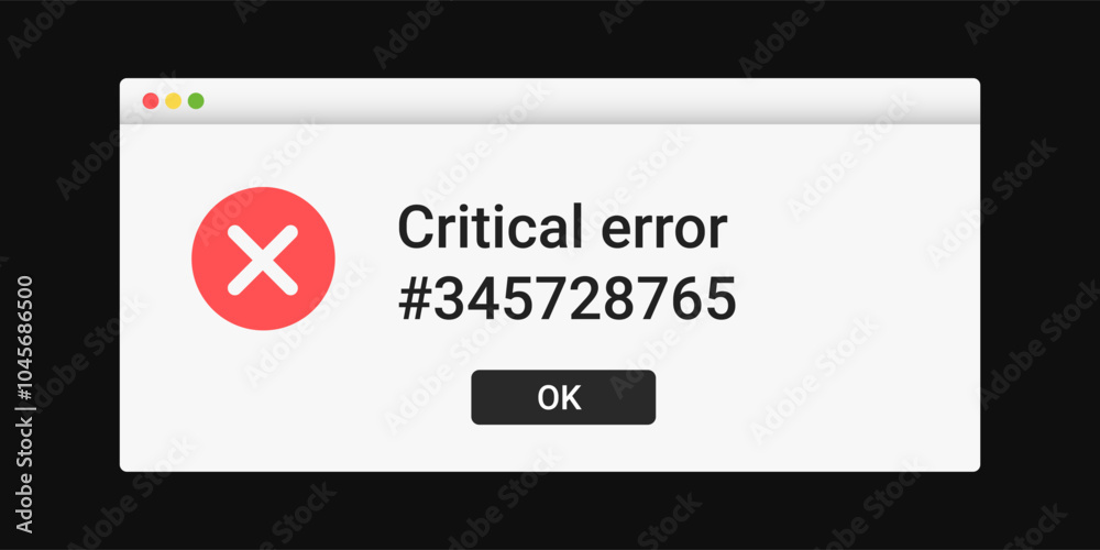  modern critical error message on screen. fatal error notification with text information.