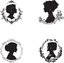 Vintage frame black silhouette with people face icon