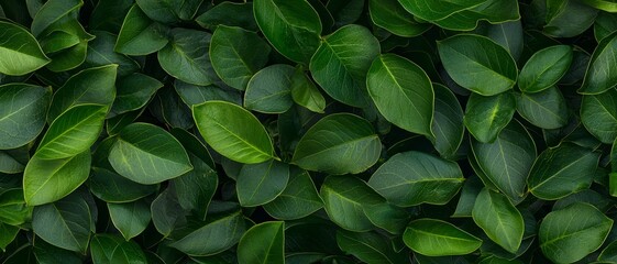 Obraz premium Lush Green Foliage Close-up Vibrant Overlapping Leaves Texture in Natural Light - Tranquil Nature Abstract for Wall Art, Relaxation Backgrounds and Botanical Concepts