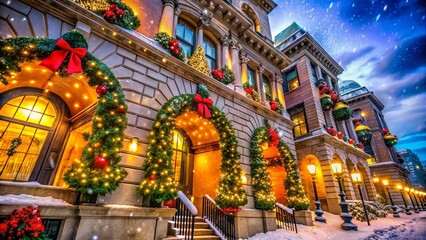 Obraz premium Festive Architectural Wonders: Stunning Christmas Scenes in Urban Landscapes