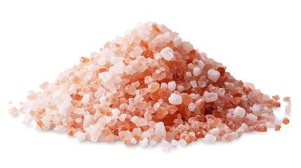 Himalayan Pink Salt Crystals Pile Isolated on White Background
