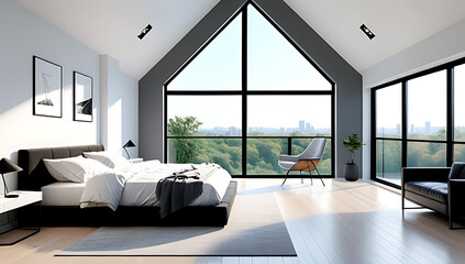 modern minimalist loft design features sleek airy modern bedroom large panoramic windows
