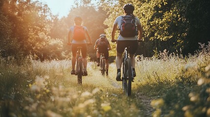 Fototapeta premium Adventurers using eco-friendly transportation methods, like cycling or electric vehicles.