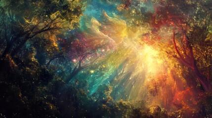 Fototapeta premium Magical Forest with Celestial Sky