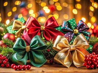 Festive Christmas Bows in High Depth of Field for Holiday Decor Inspiration