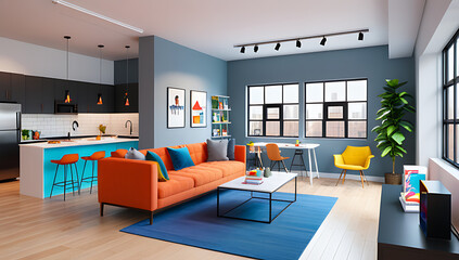 rendering loft apartment living room panorama perfectly captures space details vibrant colors