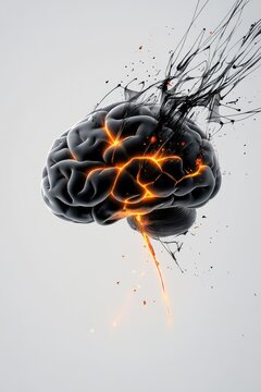 abstract glowing brain surrounded by soft lighting and smooth flowing lines, representing strength, cleanliness, and confidence. The concept of human brain development, medicine, artificial