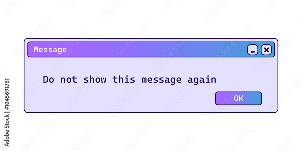 Poster old error message with gradient in purple color. vintage software notification on screen.