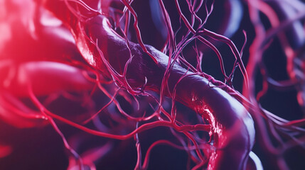 A detailed illustration of the human circulatory system, focusing on arteries and veins