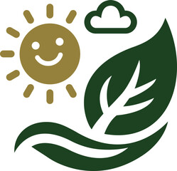 a green leaf with a sun and a smile