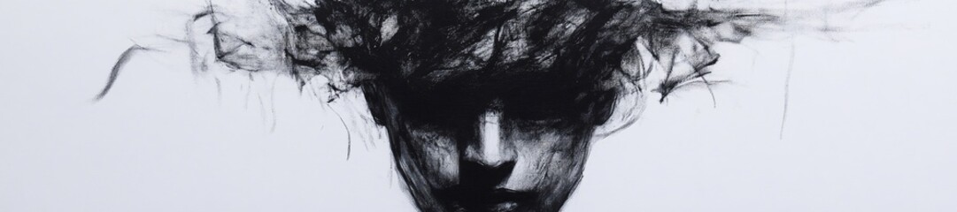 Fototapeta premium Mental Health, Charcoal drawing of human head 