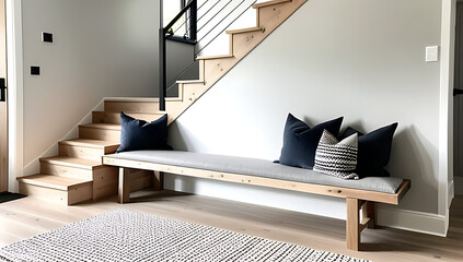 scandinavian farmhouse style features rustic wooden bench modern entrance halls pillow accents traditional staircase settings