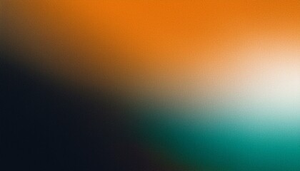 Naklejka premium Dark grainy banner background with orange-white and teal-black gradients; abstract design with glowing noise texture effect.
