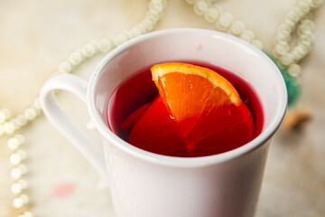 Mulled wine Christmas party grog delicious drink Christmas treat fresh delicious gourmet food background on the table rustic copy space top view