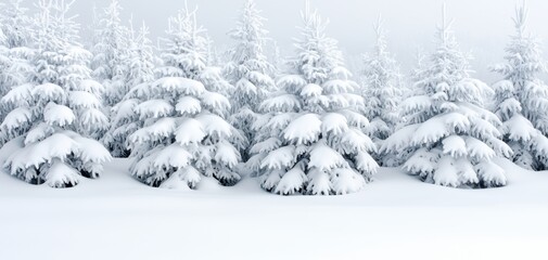 A serene winter landscape snow-covered pine trees in a tranquil scene of nature's beauty