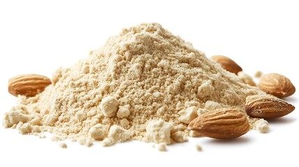 Almond Flour Heap with Nuts  Isolated on White Background
