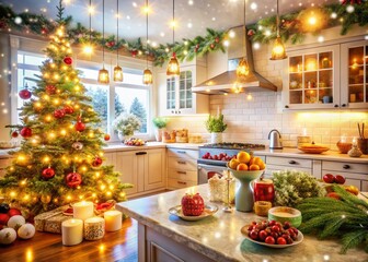 Fototapeta premium Festive Christmas Kitchen Decor with Double Exposure Photography for Holiday Cheer