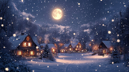 Naklejka premium Snowy Christmas Night Christmas background