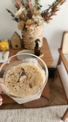 iced breakfast with foam at home
