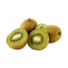 Fototapeta premium Variety of Fresh Gold Kiwi Fruits Sliced and Whole on a Clean White Background