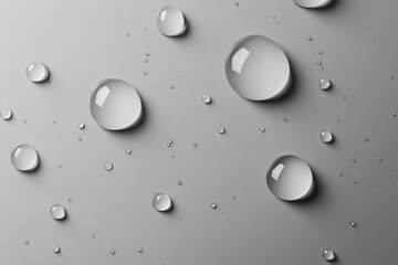 Raindrops on a smooth grey surface creating intriguing patterns and reflections