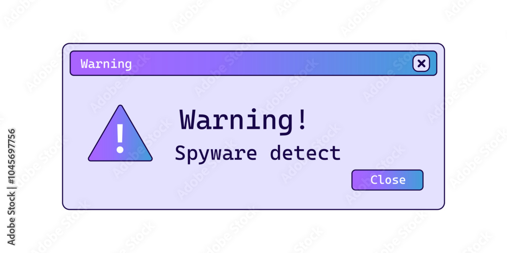 Poster Warning digital message in retro style with gradient. Spyware detected notification.