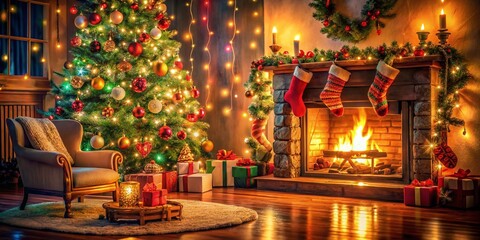 Obraz premium Festive Christmas Slideshow Background with High Depth of Field and Warm Holiday Colors for Seasonal Greetings