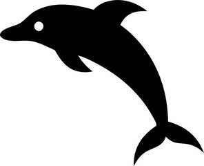 Smooth dolphin silhouette with flowing curves, distinct dorsal fin, and dynamic movement on white © Chathurika