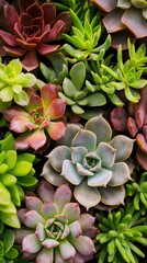 Succulent plants in various colors and textures, lush and vibrant arrangement.