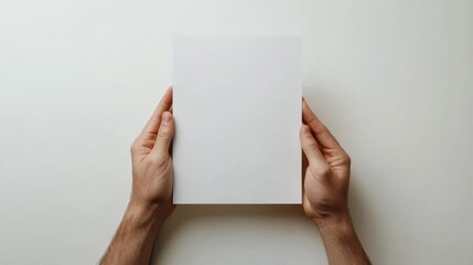 Two hands hold a blank white sheet of paper against a neutral background, symbolizing potential and endless possibilities.