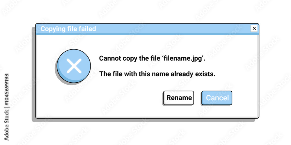 Poster Retro error window with text. Old warning message in blue color. Desktop bug notification.