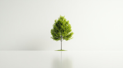 Obraz premium vibrant green tree stands alone against minimalist background, symbolizing nature and sustainability. Its lush foliage conveys sense of tranquility and environmental awareness