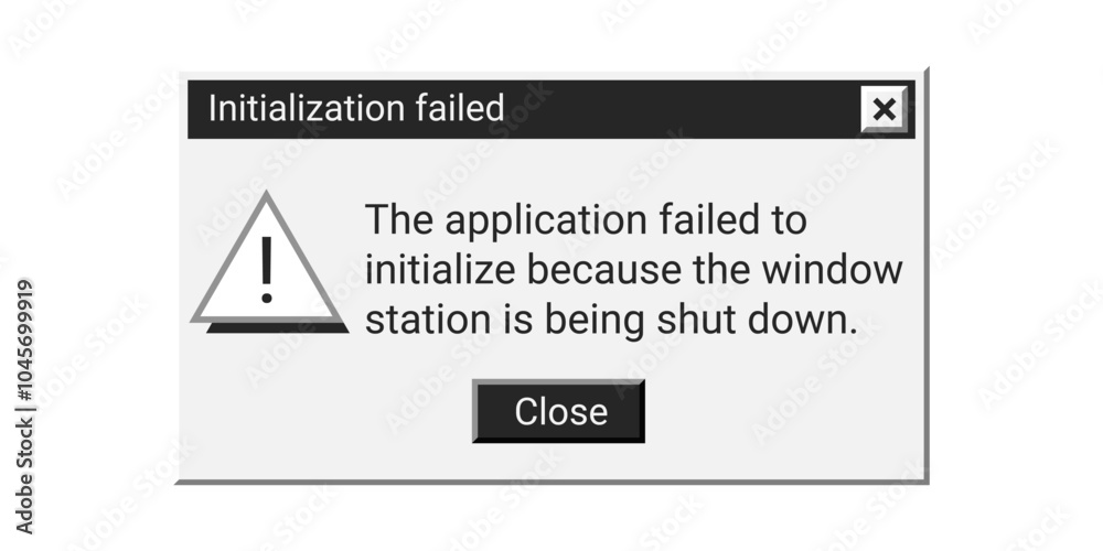 Poster Initialization failed window message in black color. Old error notification window.