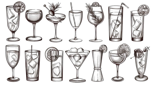 This  collection showcases an array of elegantly designed drink and alcohol icons