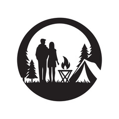 Outdoor Couple Camping Silhouette Vectors – Great for Travel and Adventure Graphics