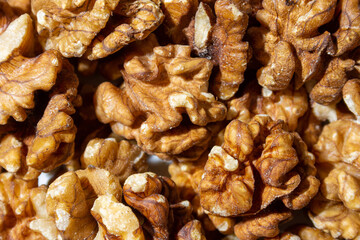 Scattered Shelled Walnuts. Background from Walnut. Natural High-Calorie Snacks