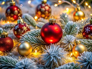 Festive Macro Photography of Christmas Decorations and Ornaments for Holiday Wallpaper