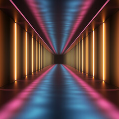 Fototapeta premium Futuristic Corridor with Neon and Gold Lighting in a Sleek Minimalist Style