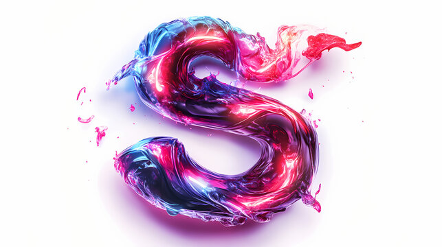 Mesmerizing 3d neon vapor crafting luminous letter s on white background. Graffiti Typography. Illustration