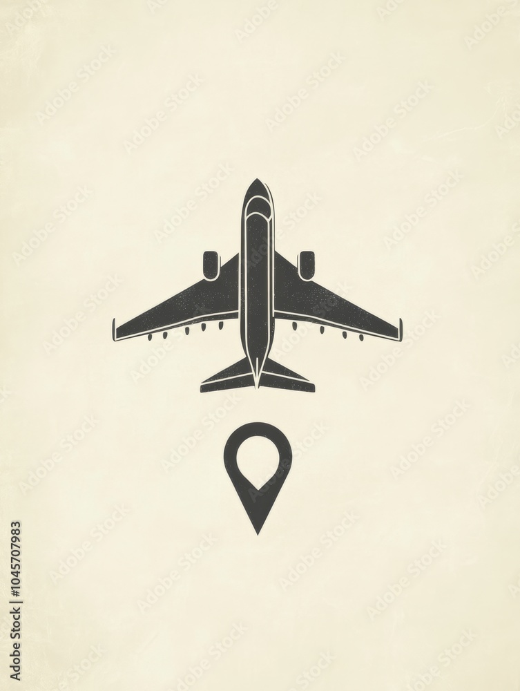 Poster an airplane icon flies toward a map pin, highlighting the theme of exploring new travel destinations