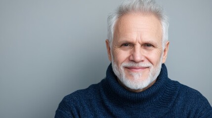 Fototapeta premium Close-up portrait of a smiling senior man in a cozy sweater, exuding warmth, wisdom, and confidence.