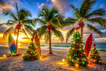 Fototapeta premium Florida Christmas Decor with Tropical Vibes and Festive Elements for Holiday Cheer