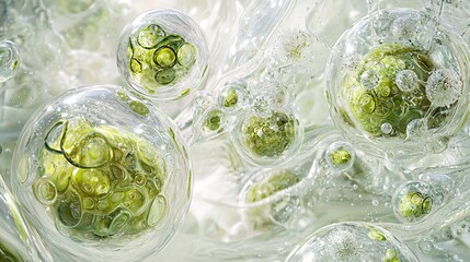 Obraz premium Suspended Algae-Like Organisms in Fluid