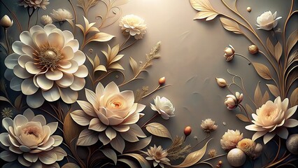 Flowers in Art Nouveau Style with Empty Space for Text - Taupe Neutral Color Banner for Elegant Designs