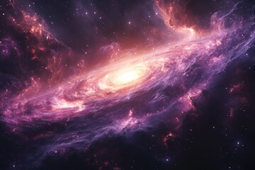 Obraz premium A vibrant depiction of a spiral galaxy with swirling colors and cosmic elements.